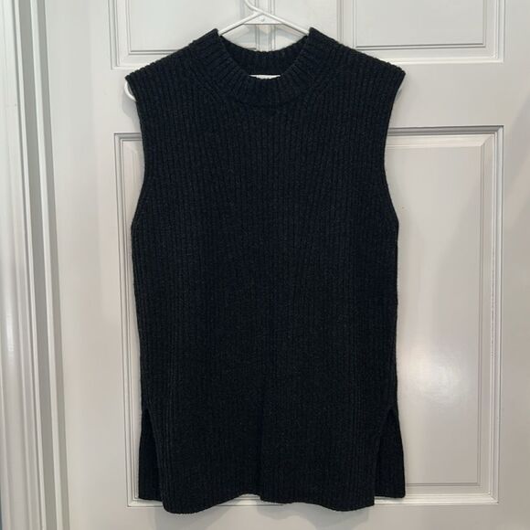 Vince Women Cashmere Wool Sleeveless Ribbed Tunic Sweater Heather Charcoal large - Picture 4 of 9